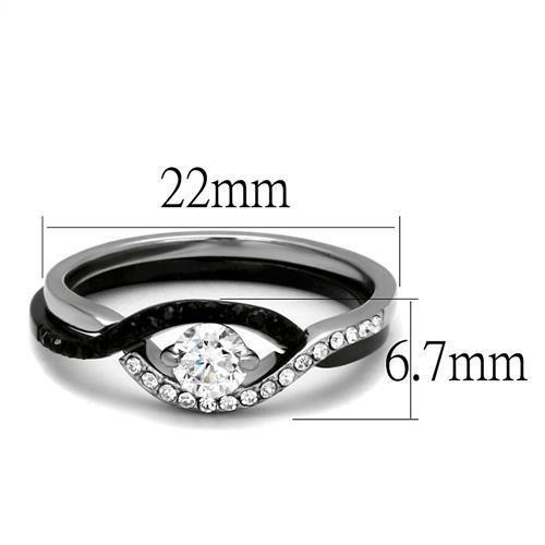 MATK2301 - Two-Tone IP Black (Ion Plating) Stainless Steel Ring with AAA Grade CZ  in Clear