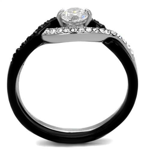 MATK2301 - Two-Tone IP Black (Ion Plating) Stainless Steel Ring with AAA Grade CZ  in Clear