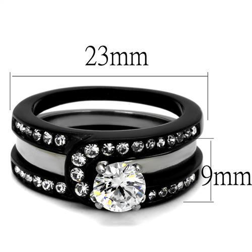 MATK2303 - Two-Tone IP Black (Ion Plating) Stainless Steel Ring with AAA Grade CZ  in Clear