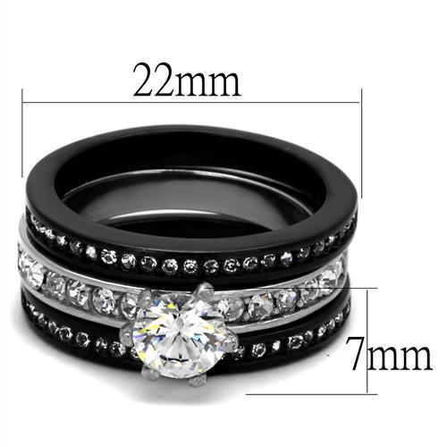 MATK2304 - Two-Tone IP Black (Ion Plating) Stainless Steel Ring with AAA Grade CZ  in Clear