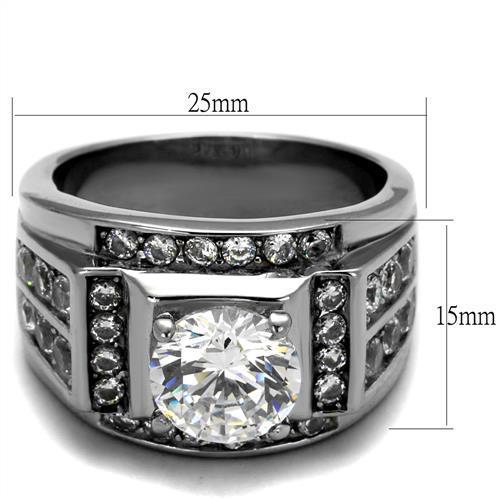 MATK2305 - High polished (no plating) Stainless Steel Ring with AAA Grade CZ  in Clear