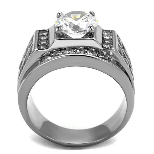 MATK2305 - High polished (no plating) Stainless Steel Ring with AAA Grade CZ  in Clear