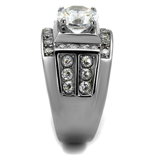 MATK2305 - High polished (no plating) Stainless Steel Ring with AAA Grade CZ  in Clear