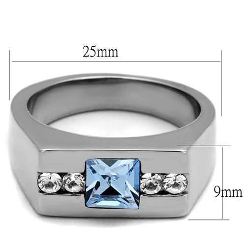 MATK2307 - High polished (no plating) Stainless Steel Ring with Top Grade Crystal  in Aquamarine