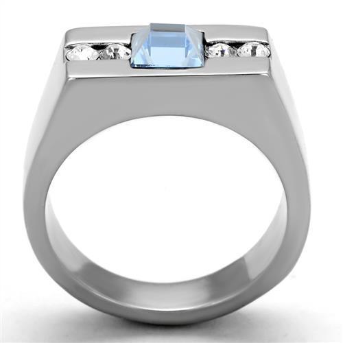 MATK2307 - High polished (no plating) Stainless Steel Ring with Top Grade Crystal  in Aquamarine