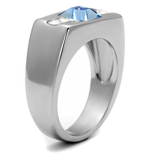 MATK2307 - High polished (no plating) Stainless Steel Ring with Top Grade Crystal  in Aquamarine
