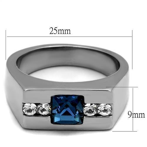 MATK2307 - High polished (no plating) Stainless Steel Ring with Top Grade Crystal  in Aquamarine