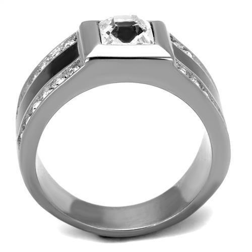 MATK2308 - High polished (no plating) Stainless Steel Ring with Top Grade Crystal  in Clear
