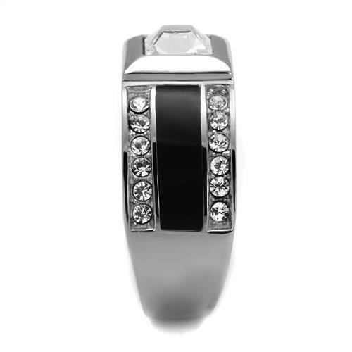 MATK2308 - High polished (no plating) Stainless Steel Ring with Top Grade Crystal  in Clear