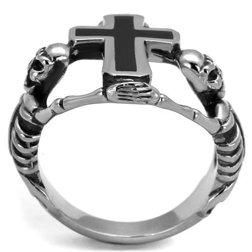 MATK2313 - High polished (no plating) Stainless Steel Ring with Epoxy  in Jet