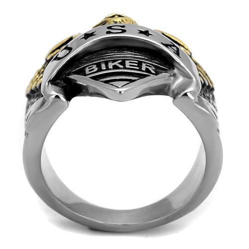 MATK2327 - Two-Tone IP Gold (Ion Plating) Stainless Steel Ring with Epoxy  in Jet