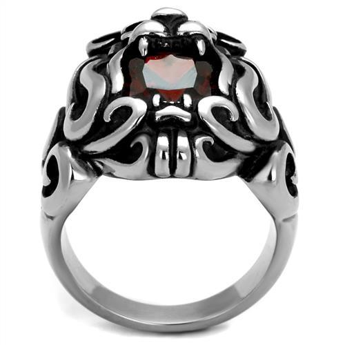MATK2339 - High polished (no plating) Stainless Steel Ring with AAA Grade CZ  in Garnet