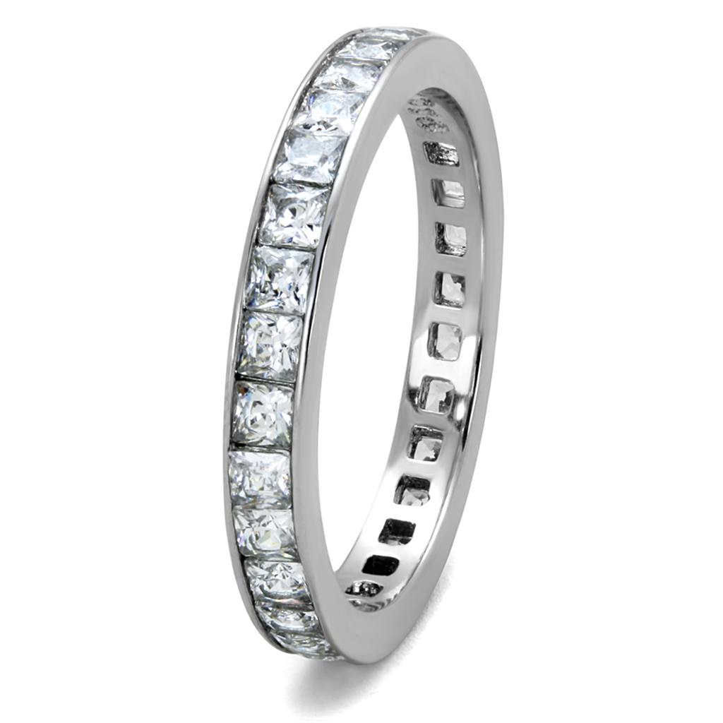 MATK2344 - High polished (no plating) Stainless Steel Ring with AAA Grade CZ  in Clear