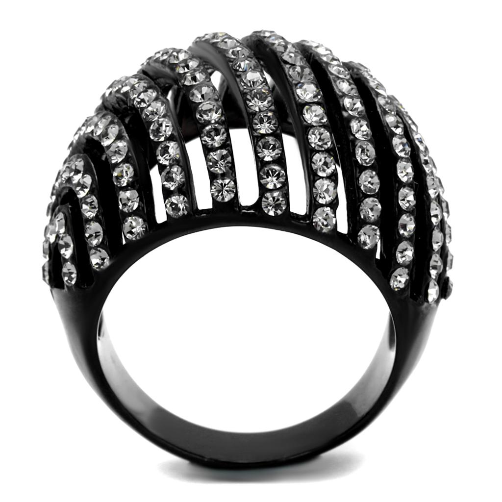 MATK2345 - IP Black(Ion Plating) Stainless Steel Ring with Top Grade Crystal  in Black Diamond
