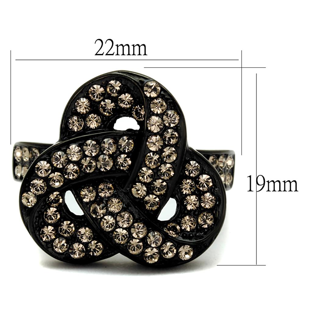 MATK2347 - IP Black(Ion Plating) Stainless Steel Ring with Top Grade Crystal  in Light Smoked