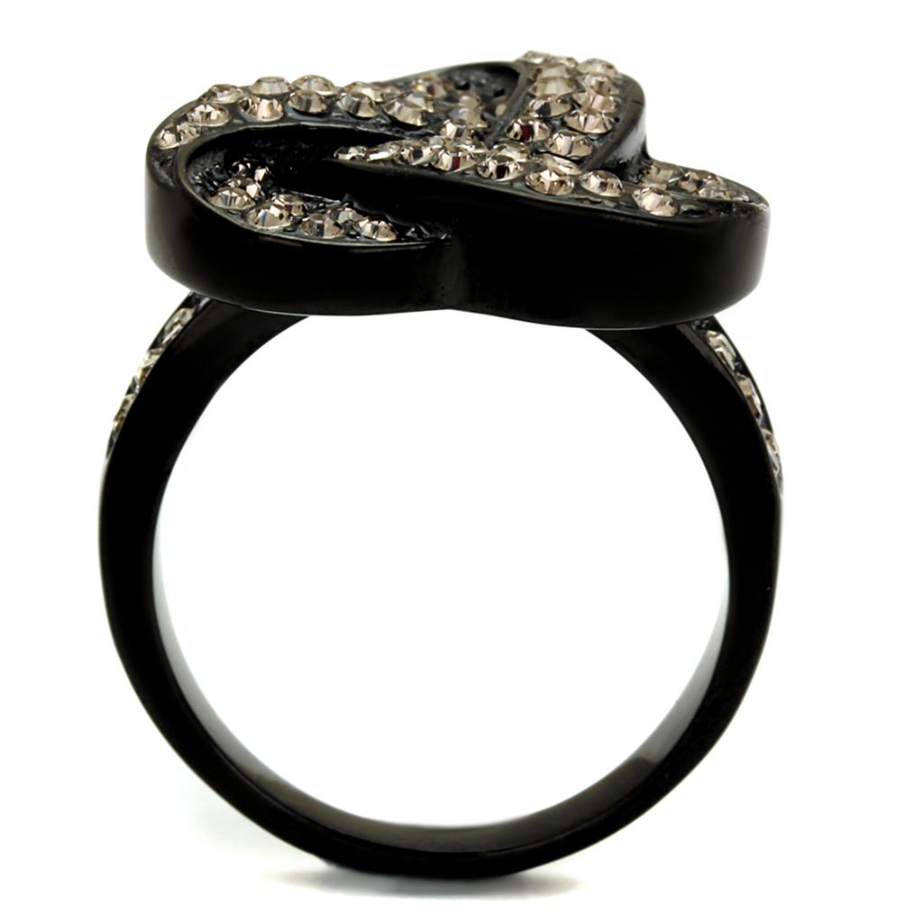 MATK2347 - IP Black(Ion Plating) Stainless Steel Ring with Top Grade Crystal  in Light Smoked
