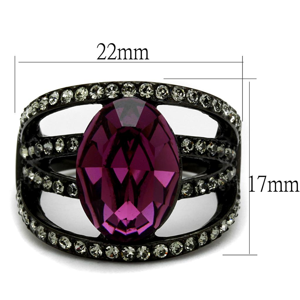 MATK2348 - IP Black(Ion Plating) Stainless Steel Ring with Top Grade Crystal  in Amethyst