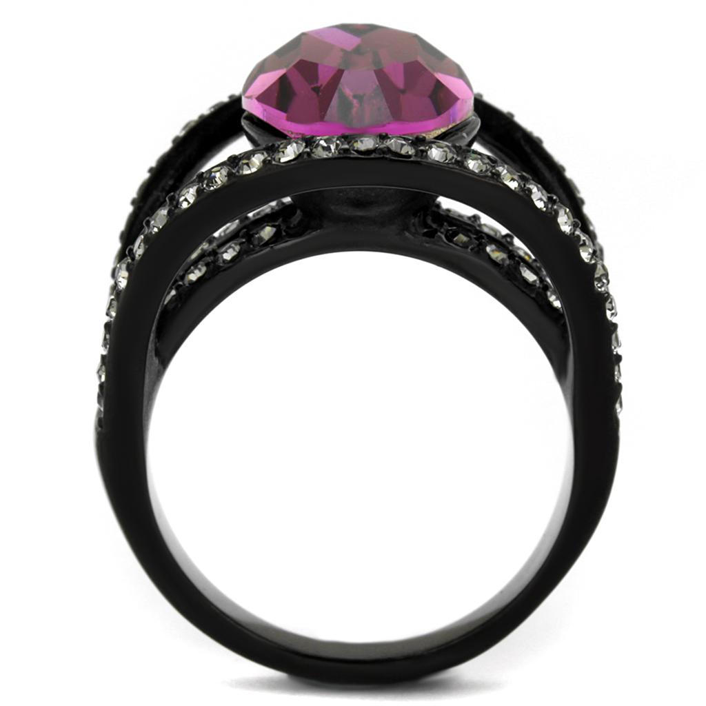 MATK2348 - IP Black(Ion Plating) Stainless Steel Ring with Top Grade Crystal  in Amethyst