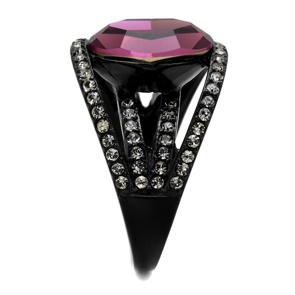 MATK2348 - IP Black(Ion Plating) Stainless Steel Ring with Top Grade Crystal  in Amethyst