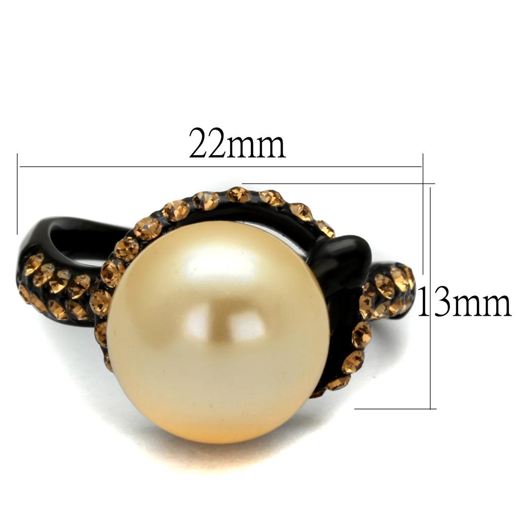 MATK2349 - IP Black(Ion Plating) Stainless Steel Ring with Synthetic Pearl in Topaz