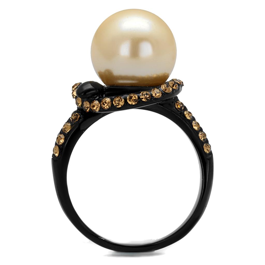 MATK2349 - IP Black(Ion Plating) Stainless Steel Ring with Synthetic Pearl in Topaz
