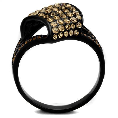 MATK2351 - IP Black(Ion Plating) Stainless Steel Ring with Top Grade Crystal  in Smoked Quartz