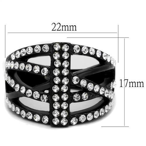 MATK2354 - IP Black(Ion Plating) Stainless Steel Ring with Top Grade Crystal  in Clear