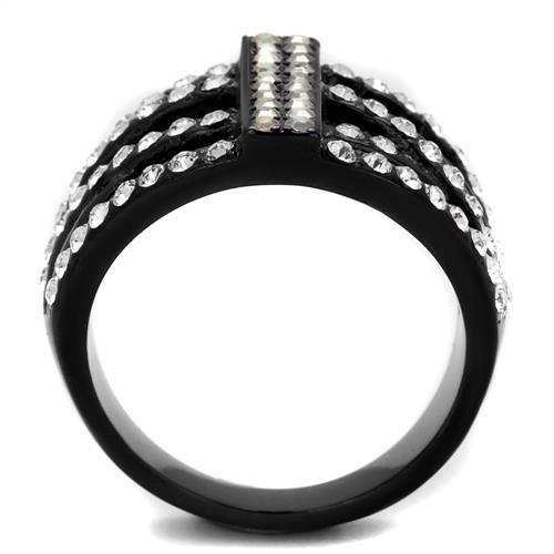 MATK2354 - IP Black(Ion Plating) Stainless Steel Ring with Top Grade Crystal  in Clear