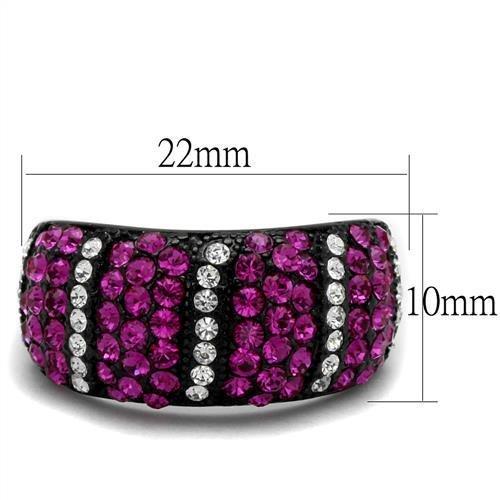 MATK2356 - IP Black(Ion Plating) Stainless Steel Ring with Top Grade Crystal  in Fuchsia
