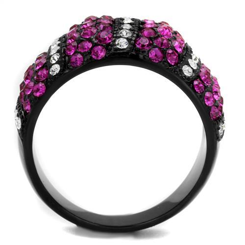 MATK2356 - IP Black(Ion Plating) Stainless Steel Ring with Top Grade Crystal  in Fuchsia