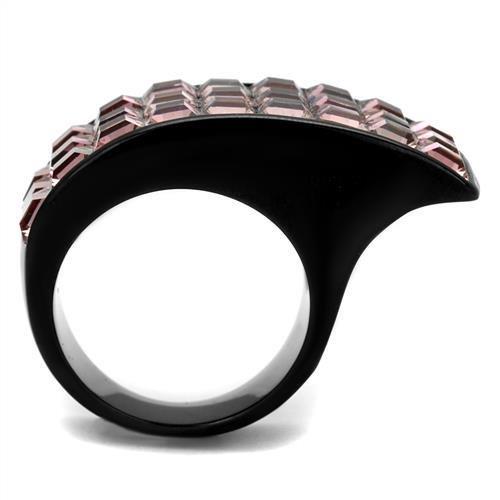 MATK2359 - IP Black(Ion Plating) Stainless Steel Ring with Top Grade Crystal  in Light Rose
