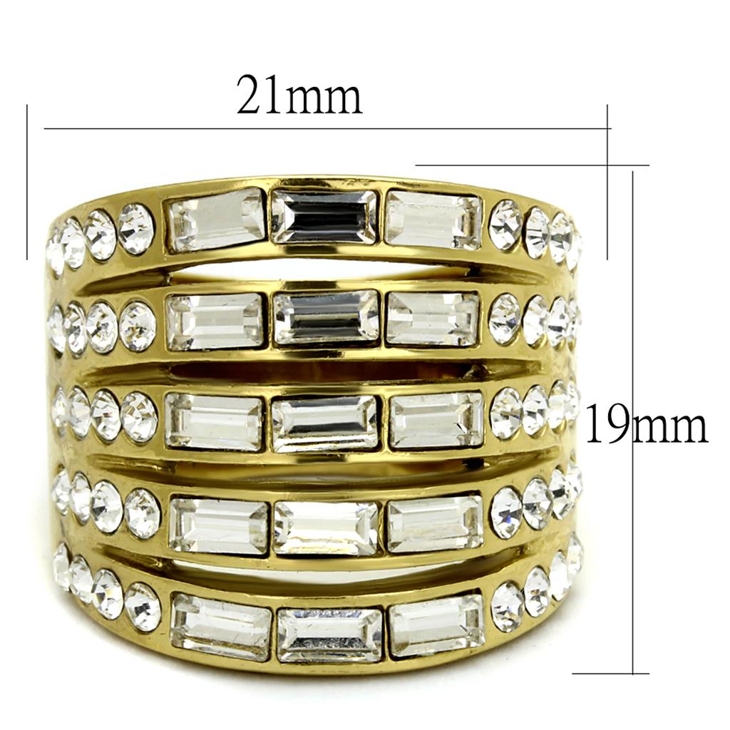 MATK2362 - IP Gold(Ion Plating) Stainless Steel Ring with Top Grade Crystal  in Clear