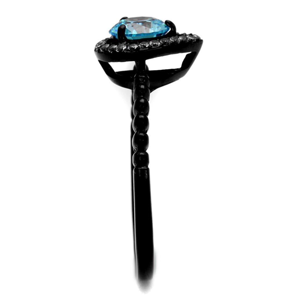 MATK2364 - IP Black(Ion Plating) Stainless Steel Ring with AAA Grade CZ  in Sea Blue