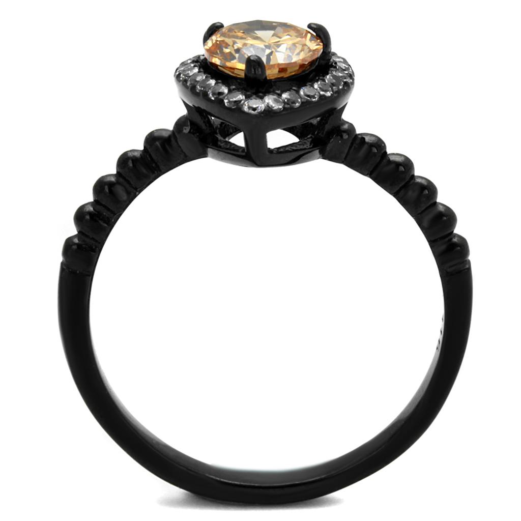 MATK2365 - IP Black(Ion Plating) Stainless Steel Ring with AAA Grade CZ  in Champagne