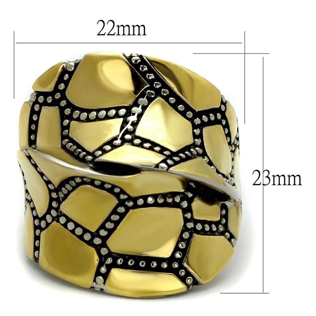 MATK2368 - Two-Tone IP Gold (Ion Plating) Stainless Steel Ring with Epoxy  in Jet