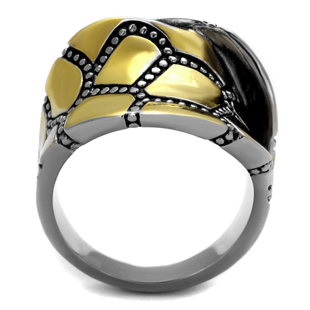 MATK2368 - Two-Tone IP Gold (Ion Plating) Stainless Steel Ring with Epoxy  in Jet