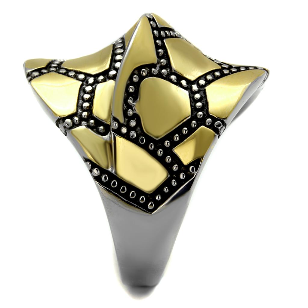 MATK2368 - Two-Tone IP Gold (Ion Plating) Stainless Steel Ring with Epoxy  in Jet