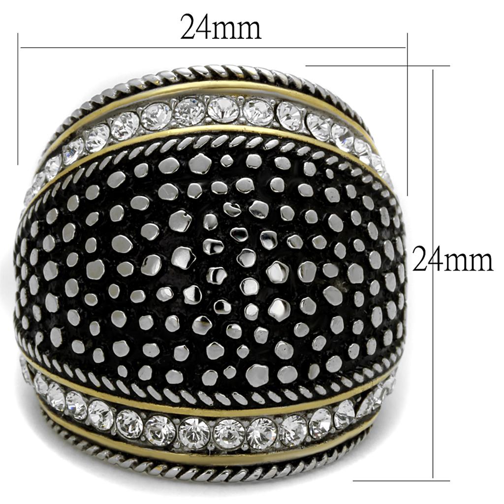 MATK2369 - Two-Tone IP Gold (Ion Plating) Stainless Steel Ring with Top Grade Crystal  in Clear