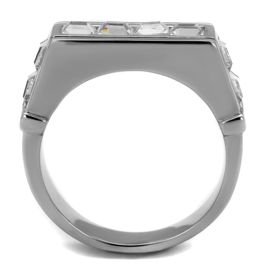 MATK2376 - High polished (no plating) Stainless Steel Ring with Top Grade Crystal  in Clear