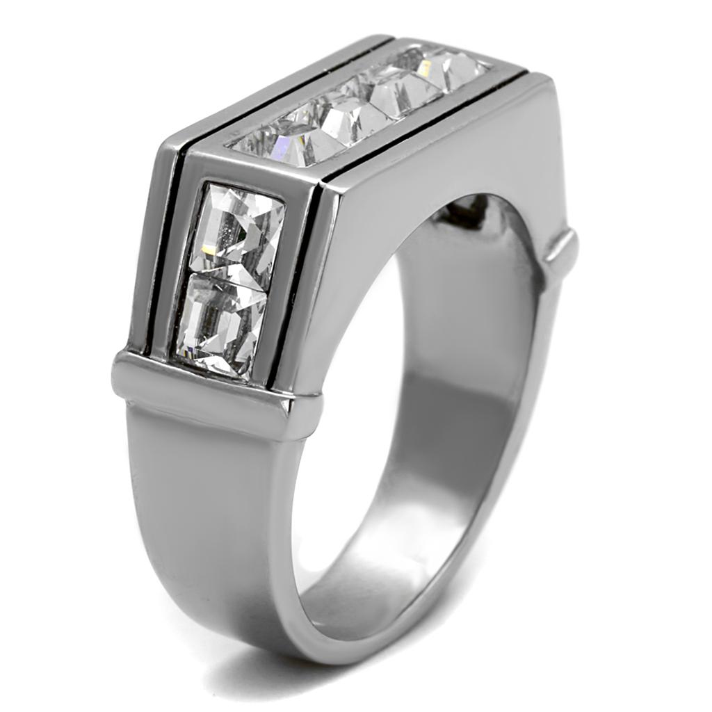 MATK2376 - High polished (no plating) Stainless Steel Ring with Top Grade Crystal  in Clear