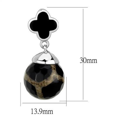 MATK2383 - High polished (no plating) Stainless Steel Earrings with Synthetic Onyx in Multi Color