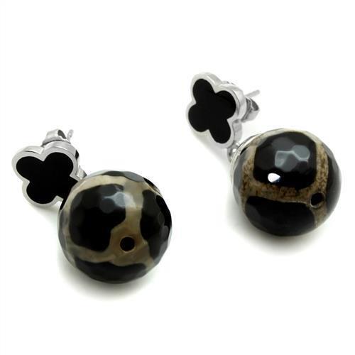 MATK2383 - High polished (no plating) Stainless Steel Earrings with Synthetic Onyx in Multi Color