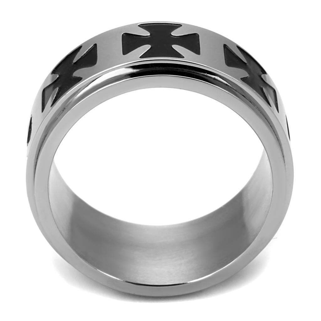 MATK2391 - High polished (no plating) Stainless Steel Ring with Epoxy  in Jet