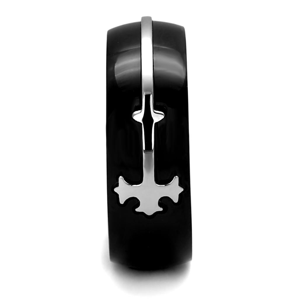 MATK2392 - Two-Tone IP Black Stainless Steel Ring with No Stone
