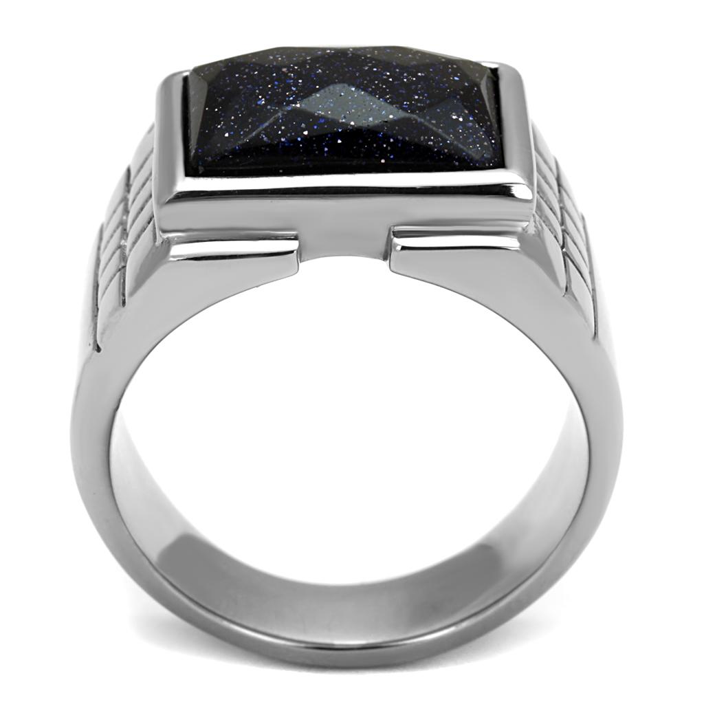 MATK2399 - High polished (no plating) Stainless Steel Ring with Blue Sand  in Montana