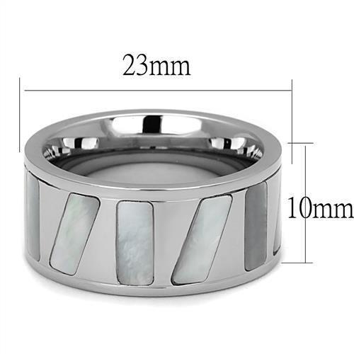 MATK2401 - High polished (no plating) Stainless Steel Ring with Precious Stone Conch in White