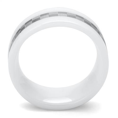 MATK2403 - High polished (no plating) Stainless Steel Ring with Ceramic  in White