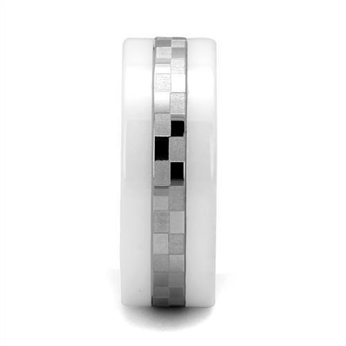 MATK2403 - High polished (no plating) Stainless Steel Ring with Ceramic  in White