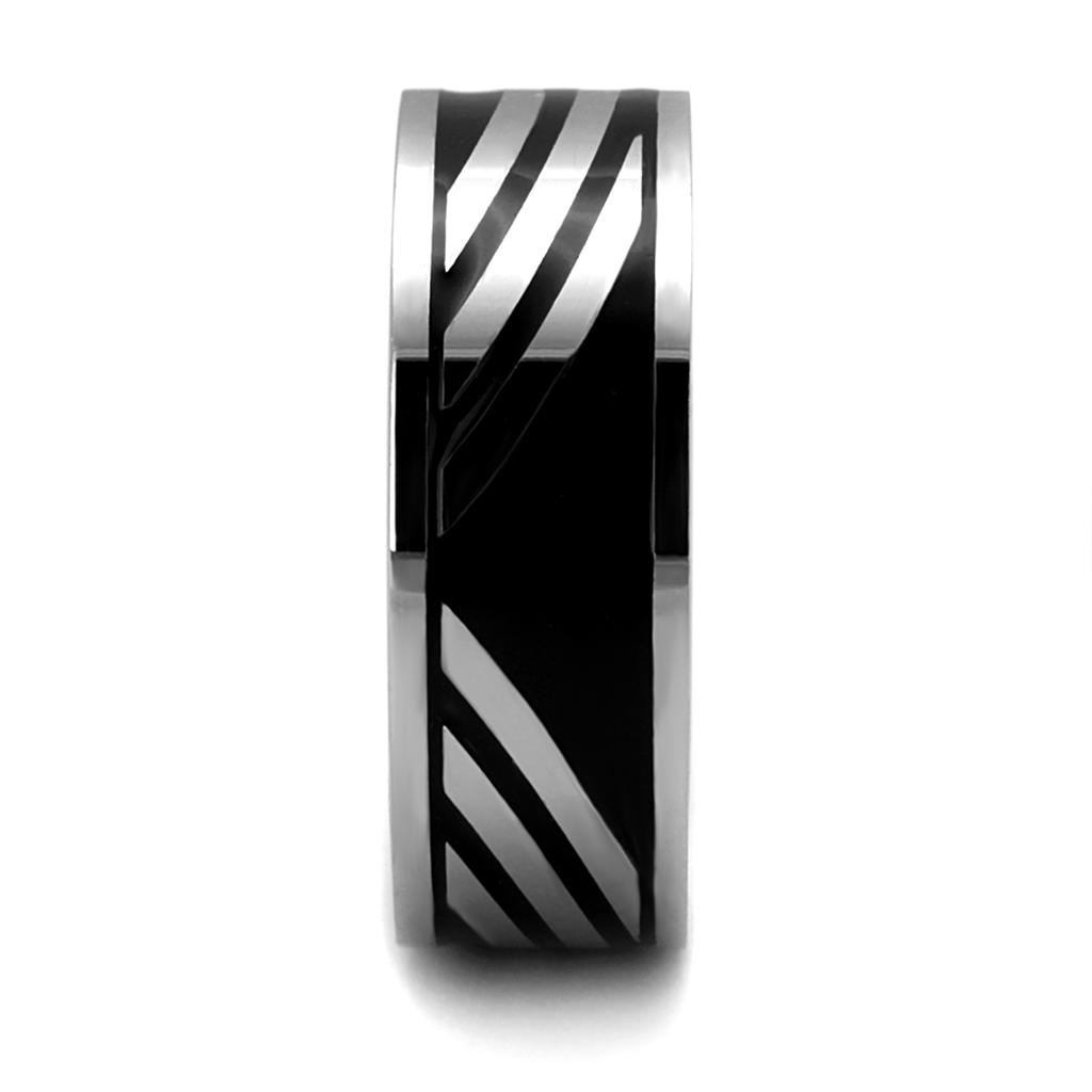 MATK2411 - High polished (no plating) Stainless Steel Ring with Epoxy  in Jet