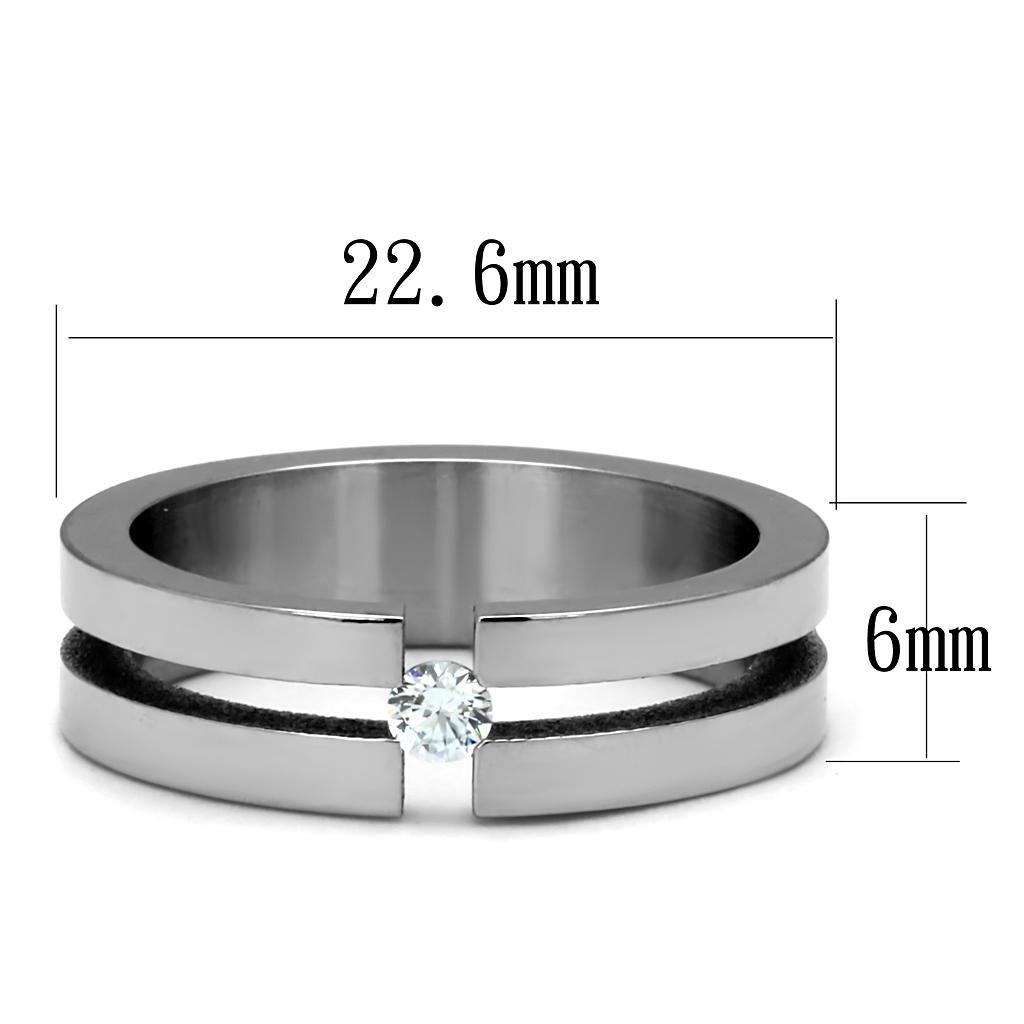 MATK2412 - High polished (no plating) Stainless Steel Ring with AAA Grade CZ  in Clear